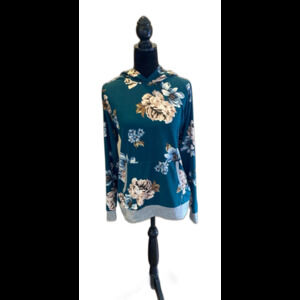 Floral Women’s Hoodie Size Large ? Emerald Green SOFT + Stretch Lightweight